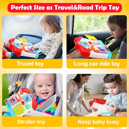 1 12-18 1 Baby Busy Board for Year Old, Musical Montessori House Busy Board with Light & Music, Toddler Activity Toy