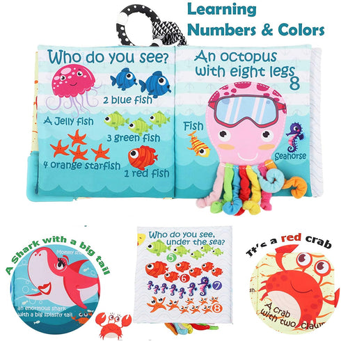 0-6, 6-12,12-18 Fish Baby Books Toys, Touch Feel Cloth Crinkle Books for Babies,Baby Infant Toys Months,Early Learning