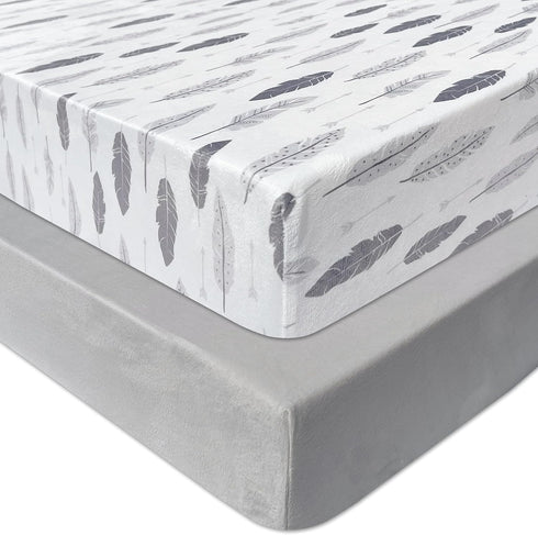 AMROSE 2 Pack Microfleece Crib Sheets, 28'' X 52'' Flannel Fleece Crib Fitted