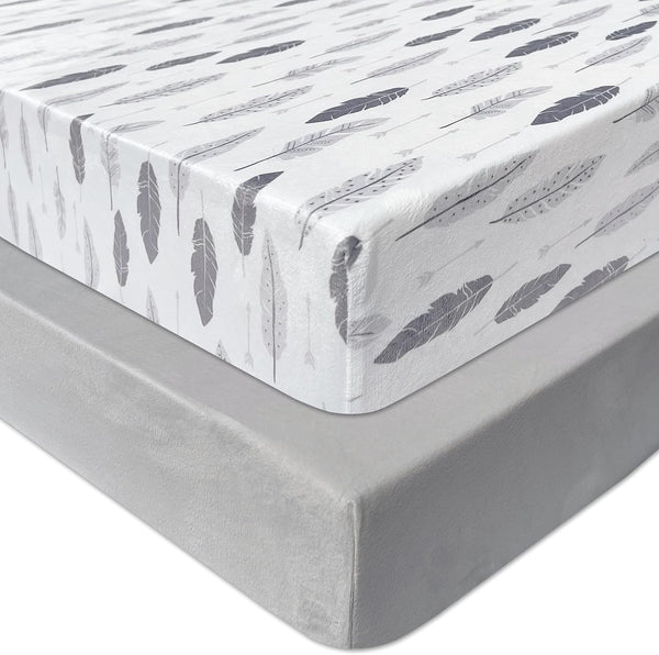 AMROSE 2 Pack Microfleece Crib Sheets, 28'' X 52'' Flannel Fleece Crib Fitted