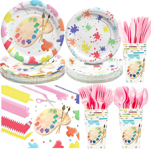 Art Paint Party Supplies - Dinnerware, Plates, Napkins, Cups, Cutlery, Decorations for 24 Guests Birthday Baby Shower