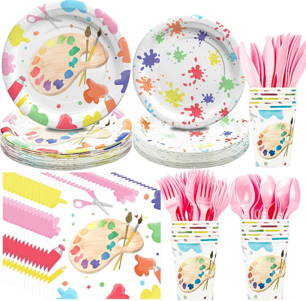 Art Paint Party Supplies - Dinnerware, Plates, Napkins, Cups, Cutlery, Decorations for 24 Guests Birthday Baby Shower