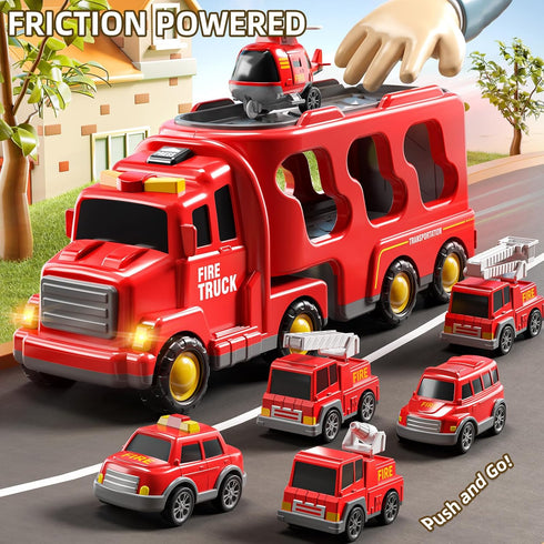 7-in-1 3 4 5 6 4-6, 2-4, 5-7, 4-8 JUKUDAHU Fire Trucks for Years Old Boys - Transport Car for Toddlers Sound and Light
