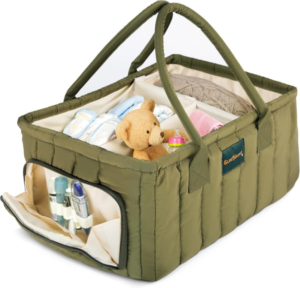 Large Diaper Caddy Organizer with Handle Neutral Boy Girl Baby Basket for