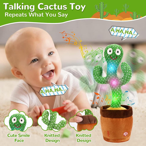 Dancing Cactus Toy - Talking Plush Toy that Sings and Mimics What You Say, Interactive Toy for Kids