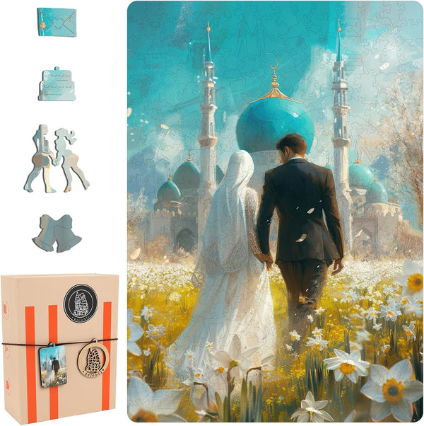 Puzzles for Adults 500 Pieces, Wedding Wooden Puzzles, Unique Shaped Jigsaw Puzzles, Beautiful Gift Package for