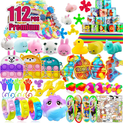 112 PCS Pop Party Favors Toys for Kids, Premium Fidget Toys, Assortment Pinata Stuffers, Goody Bag Fillers