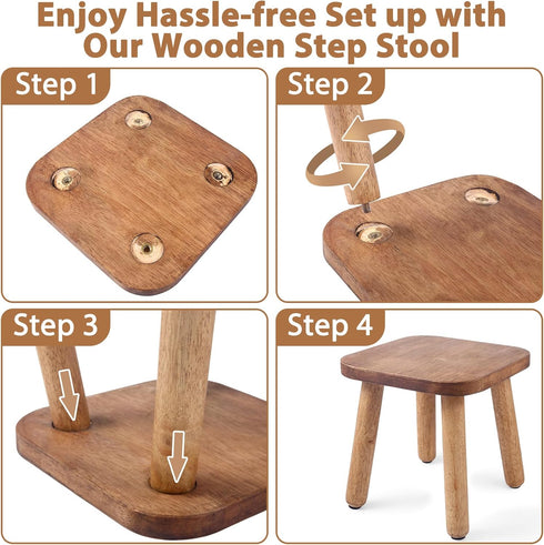 11.7 Inch Wooden Step Stool, Bathroom Stool for Adults, Step Stool for Toddlers, Plant Stool with Four Detachable