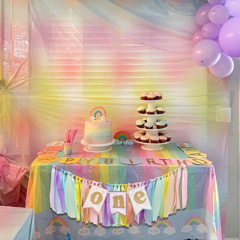1st Pastel Rainbow High Chair Banner - Sweet One Highchair Banner Birthday, Pastel Rainbow Ribbon Garland, First