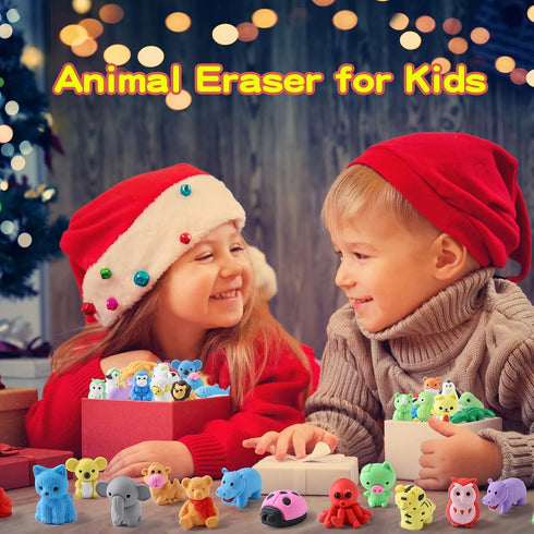 Kleeblatt 40Pcs Animal Erasers, Desk Pets for Kids, Assembled 3D Puzzle Erasers, Classroom Prizes