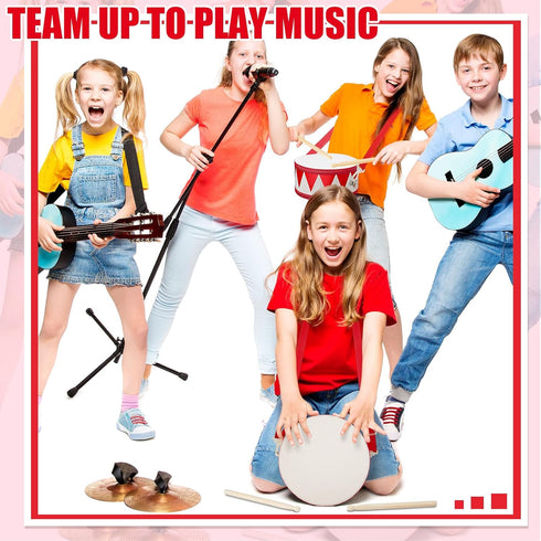 Kids Drum Set - 7.87 in Wooden Toy Drum with Adjustable Strap, Educational Musical Instrument for Toddlers