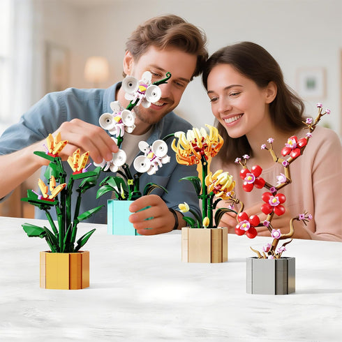 BRICK HAMBURG 4 Set, Flower Bouquet Building Blocks Artificial Flowers Toys Botanical Collection DIY Unique Home&Office