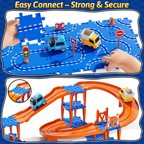 3-5 2-4 59PCS Set 2 Toddler Puzzle Race Cars Track Toys for Kids Age Years, Puzzles Car Track Includes Cars and Road