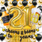 21st Birthday Decorations for Him, 40 Inch Gold 21 Number Balloons, Cheers to 21 Years Banner, Fringe Curtains and Cups