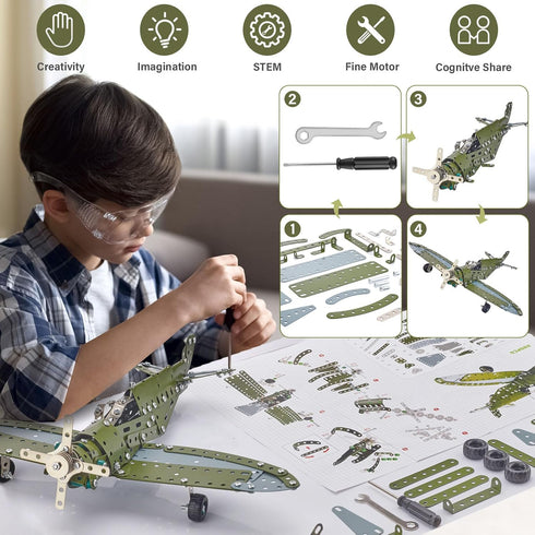 8-12 12-16, 258 Sets 10-14 STEM Projects for Kids Ages Pieces Erector Airplane Model kit, Model Aircraft Metal Building
