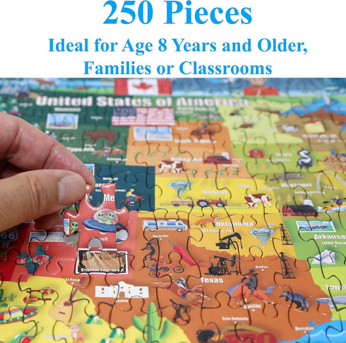 Think2Master United States Map 250 Pieces Jigsaw Puzzle - Fun Educational Toy for Kids, Great Gift for Ages 8+
