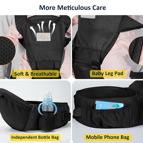 6-in-1 Baby Carrier with Hip Seat, Baby Carrier Newborn to Toddler, Detachable Hands-Free Infant Carrier, One Size Fits