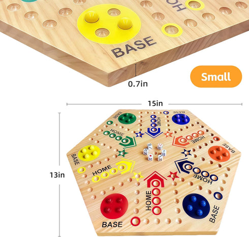 2 6 6 24 6 Family(15 INCH) Wooden Board Game, Original Marble Game Double Sided Painted to Player Fast Track Board Game