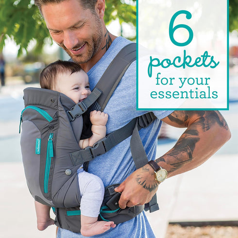 8-40 lbs Infantino Carry On Baby Carrier, Ergonomic Multi-Pocket Baby Carrier for Newborn to Toddler with Padded