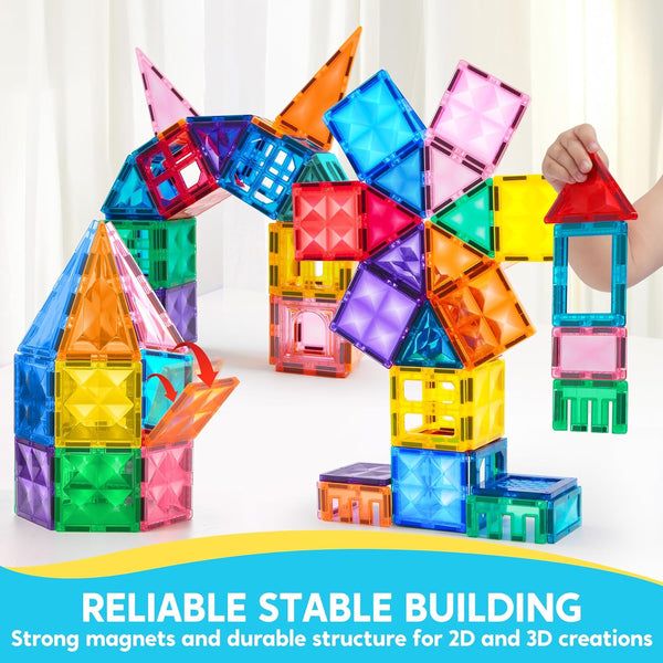 SYNCFUN Magnetic Tiles 110pcs, 3D Magnet Building Tiles with Vehicle, Construction Blocks Set for Kids, STEM