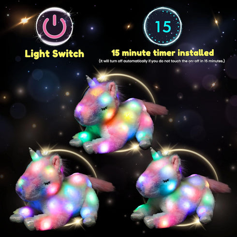 Mommy 3 Tummy Playset 19'' Hopearl LED Plush Unicorn Lighting Up Stuffed Unicorn with Baby Unicorns in her Stuffed