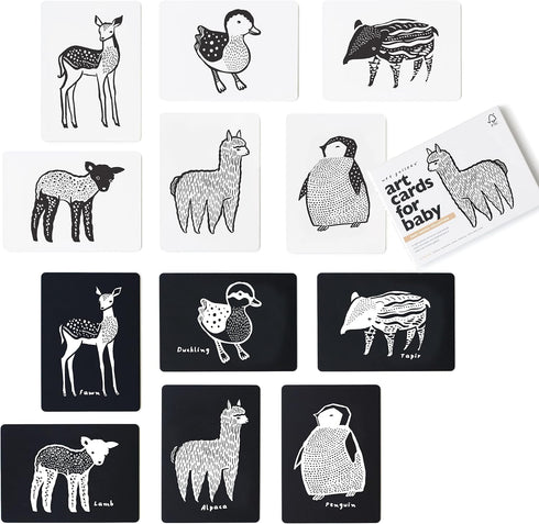 Wee Gallery Art Cards for Baby - Durable High Contrast Black and White Animal Flashcards for Newborns