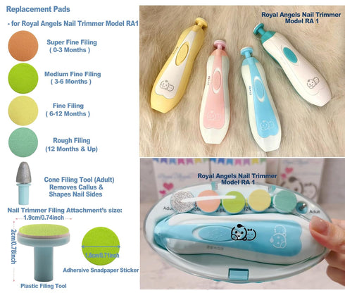 Royal Angels Trimmer Replacements,13 1- Electric Nail in Baby Electric Nail Buffer Sandpaper Pads (Assorted Pads