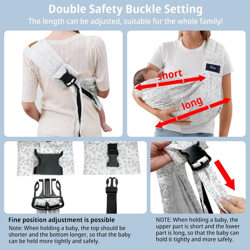 40lbs CUBY Wrap Baby Sling Carrier, Baby Wraps Sling Carrier Adjustable Breathable Lightweight Easy to Wearing - Baby
