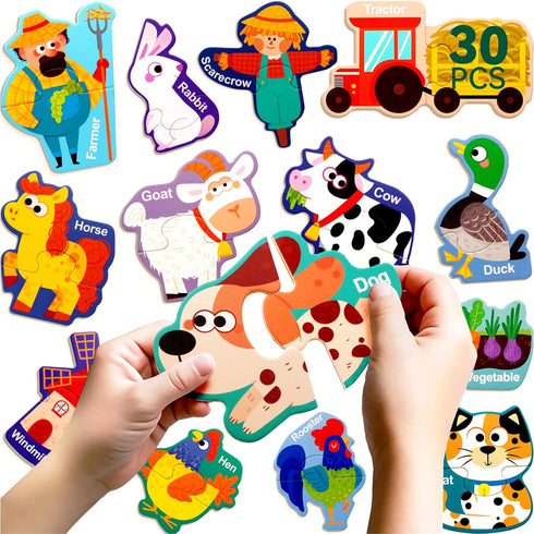 Dotimo 30 PCS Farm Animals Pairing Magnetic Puzzles for Toddlers 3-5, Montessori