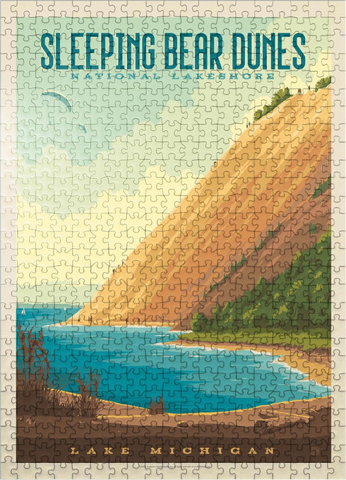 MyPuzzle Sleeping Bear Dunes National Lakeshore: Vintage Poster - Premium 500 Piece Jigsaw Puzzle for Adults