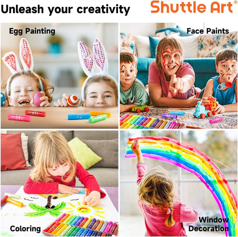 32 Shuttle Art Tempera Paint Sticks, Colors Solid Tempera Paint for Kids, Super Quick Drying, No-Toxic, Works Great on