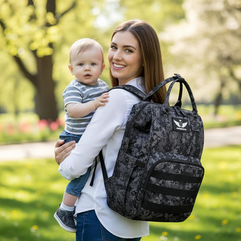 Backpack Backpack Diaper Bag with USB Charging Port Stroller Straps and Insulated Pocket,army military Travel Nappy
