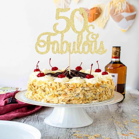 Gyufise 1Pcs 50 & Fabulous Cake Toppers - 50th Birthday Anniversary Party Decorations Supplies