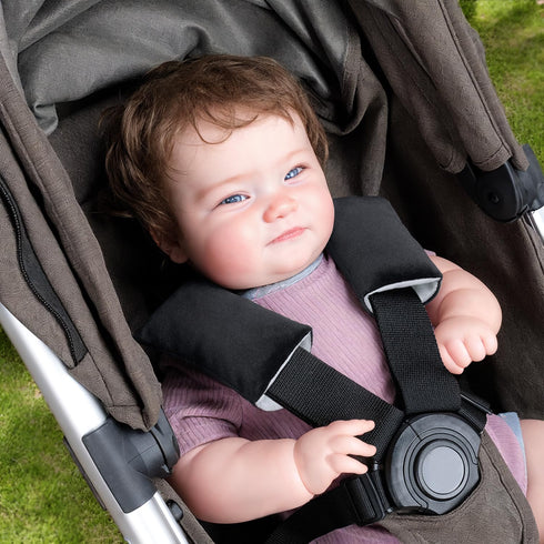 COOLBEBE Car Seat Straps Shoulder Pads for Baby Kids, Soft Seat Belt Covers for All Car Seats (Black/Grey)