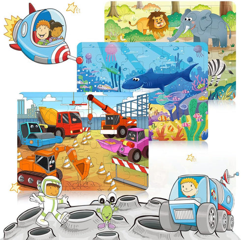 Puzzles for Kids Ages 3-5, 24 Piece Colorful Wooden Puzzles, Educational Toys for Boys and Girls