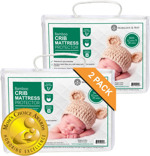Margaux & May Crib Mattress Protector, 2 Pack 100% Waterproof Baby Crib