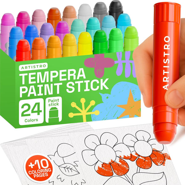 ARTISTRO 100% Washable Tempera Paint Sticks for Kids - 24 Non-toxic Paint