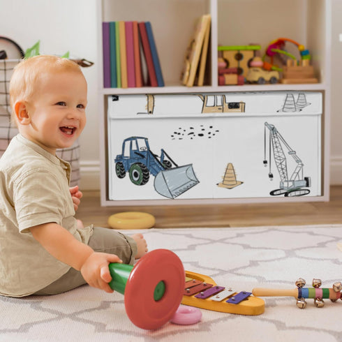 Sweet Jojo Designs Construction Truck Boy Small Fabric Toy Bin Storage Box Chest For Baby Nursery or Kids Room - Grey