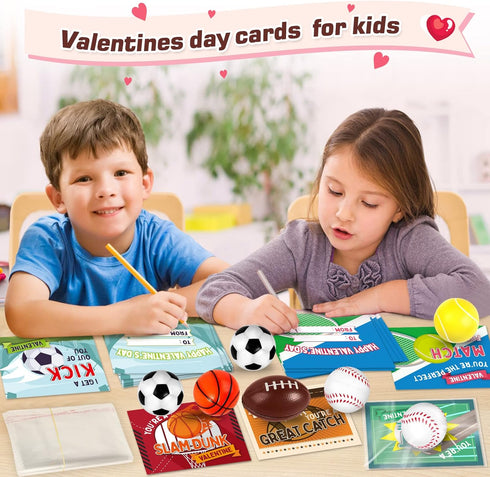 30Pcs OCHIDO Valentine's Greeting Cards With Sports Squeeze Balls Kits,Kids Valentine Cards Exchange,School Valentines