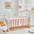 3 Set Pieces Tufted Stripes Crib Bedding with Ruffle Fringe, Pink Ruffled Comforter with Fitted Sheet and Bed Skirt