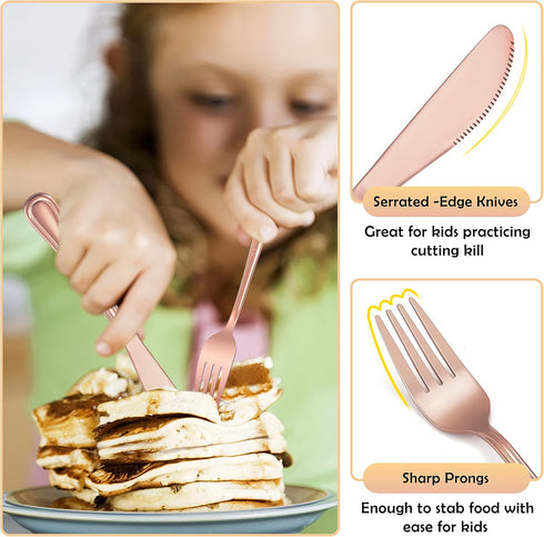 E-far 12-Piece Copper Kids Silverware Set, Stainless Steel Toddler Utensils, Includes Forks, Spoons, Knives