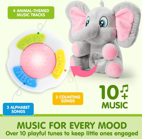 6+ JOYIN Musical Elephant Plush Baby Toy, Stuffed Animal with Music & Light, Baby Musical Soft Plush Toys for Infant