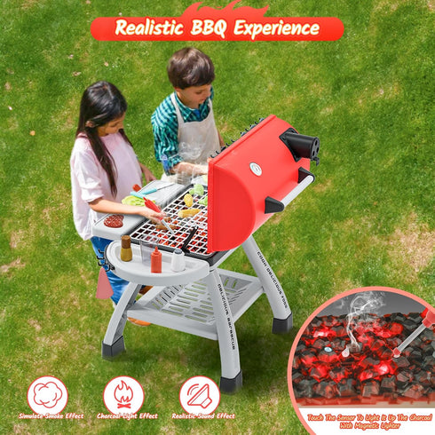 Kids Kitchen Playset, BBQ Grill Playset with Smoke, Sound & Light, Interactive Cooking Game for Toddlers Boys Girls 3-5