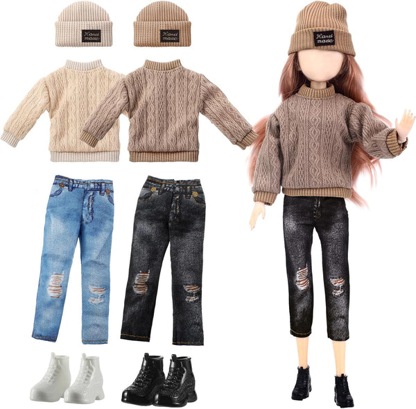 Bencailor 8 Pcs Doll Clothes & Accessories for 12 Inch Girls Doll, Includes Sweater, Pants, Shoes & Hat