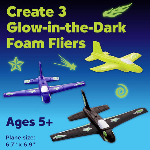 Creativity for Kids Stunt Squadron Glow-in-The-Dark Foam Fliers - Create 3 Foam Airplane Toys, STEM Kits for Ages 5-8+