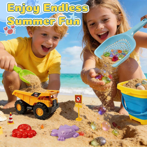 37 3-in-1 2 2 3-10 UBeesize PCS Beach Toys , Construction & Treasure Hunt Sand Toys with Collapsible Buckets, Trucks