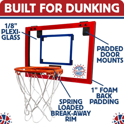 Pop-A-Shot Super Slam Mini Basketball Hoop for Kids and Adults | 2 Basketballs and Pump | Breakaway Rim