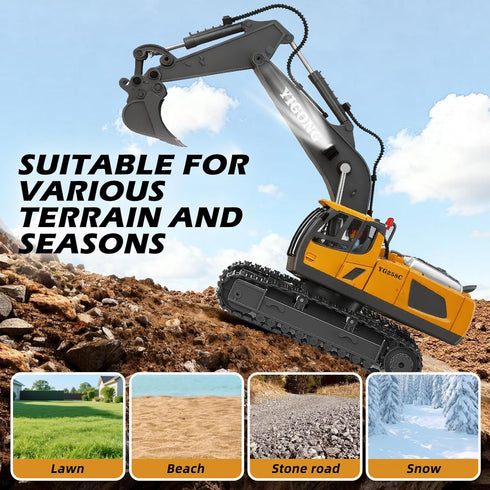 2.4Ghz, 6-12 Remote Control Excavator Toys, RC Construction Toys with Metal Shovel, Lights, Sounds RC Truck Digger Toys