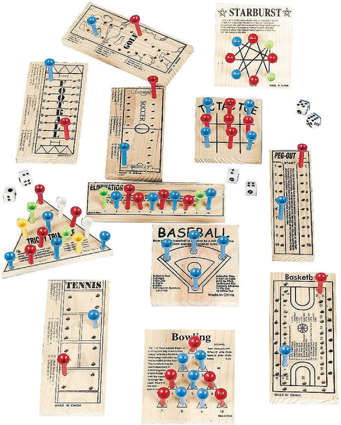 Fun Express Wooden Board Games Set 12 Pack - Classic Travel Games