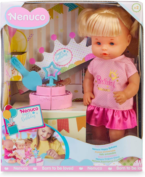 Nenuco Happy Birthday Baby Doll with Birthday Cake, Cute Dress, Birthday Crown, 14" Doll